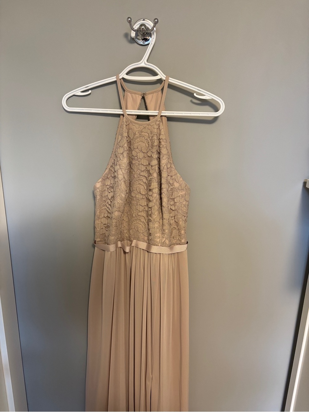 David's Bridal Biscotti Lace Mesh Long Dress
